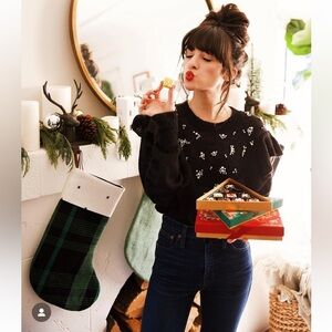 Black Wildfox Sheer Embellished Pearl Sweater